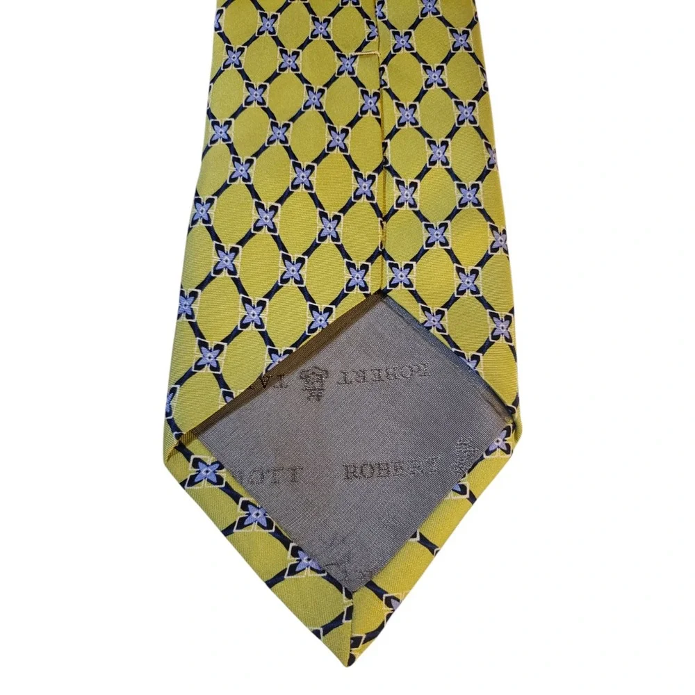 Robert Talbott for Lindsay Odom Ltd‎ Tie Necktie Designer Chartreuse Blue Floral